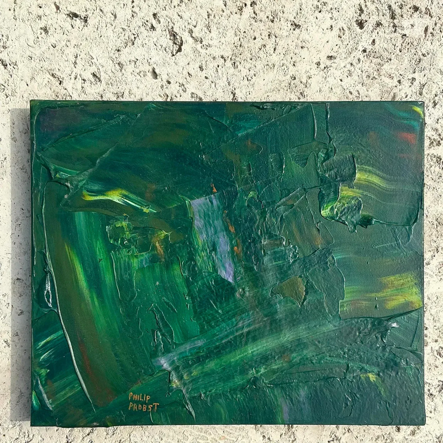 Late 20th Century Vintage Boho Original Impasto Abstract Oil on Canvas — additional photo 4