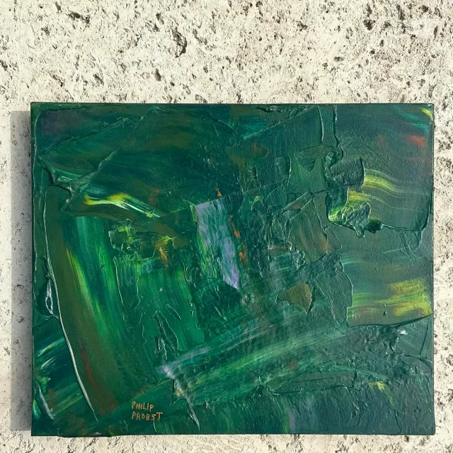 Late 20th Century Vintage Boho Original Impasto Abstract Oil on Canvas — additional photo 4