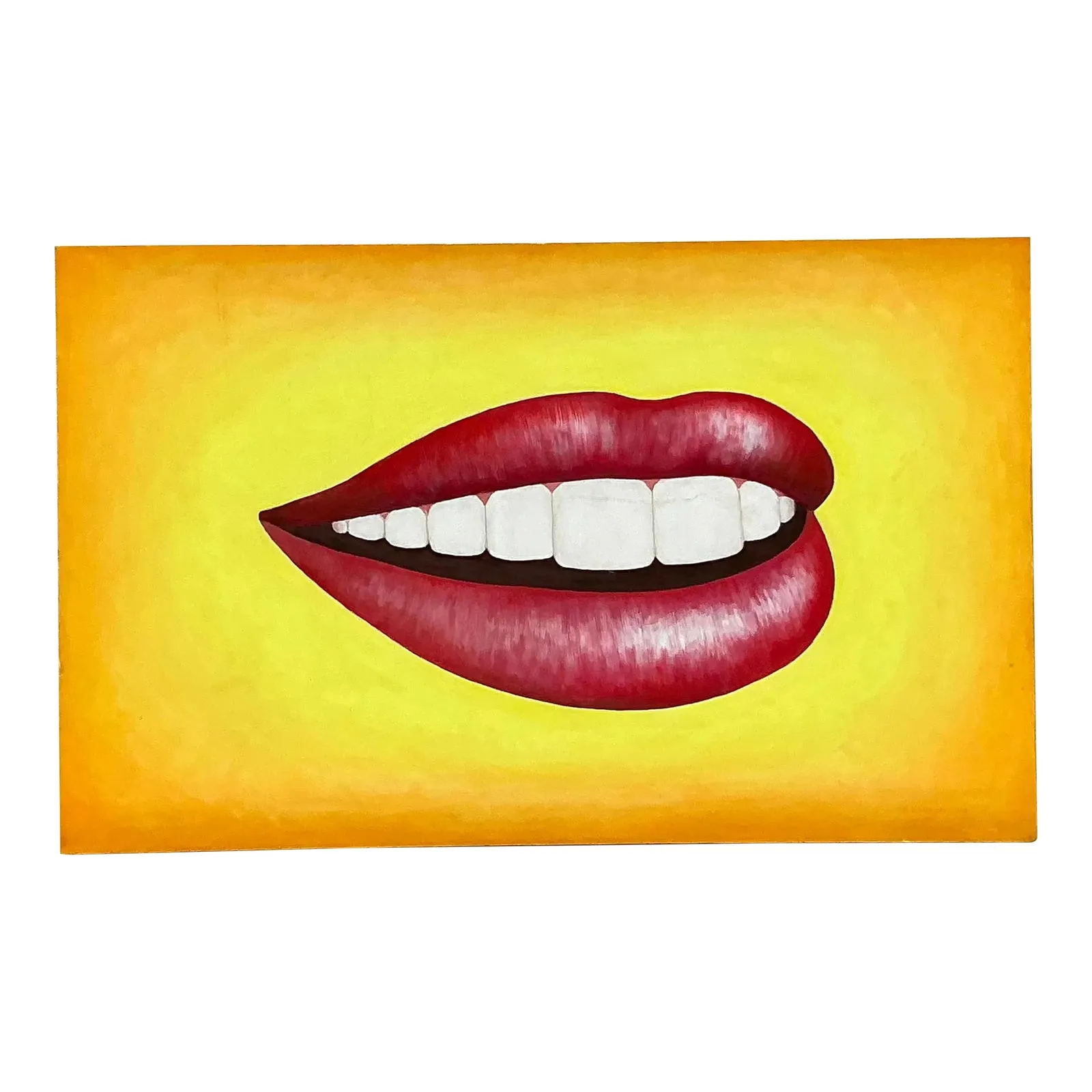 Late 20th Century Vintage Boho Original Lips Oil Painting on Canvas — additional photo 1