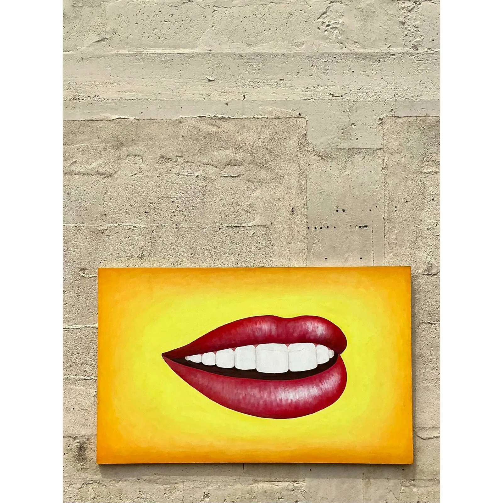 Late 20th Century Vintage Boho Original Lips Oil Painting on Canvas — additional photo 5