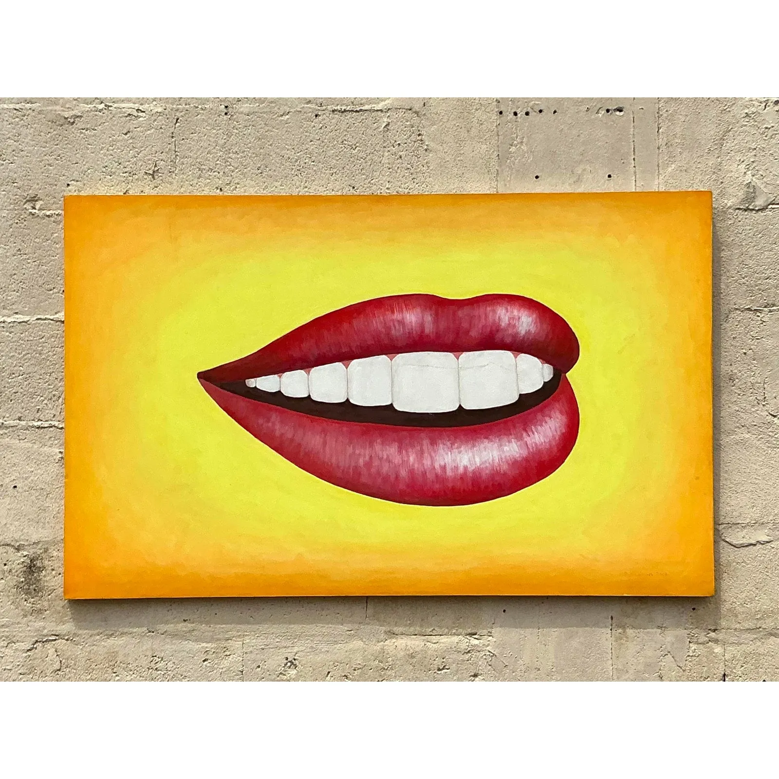 Late 20th Century Vintage Boho Original Lips Oil Painting on Canvas — additional photo 8