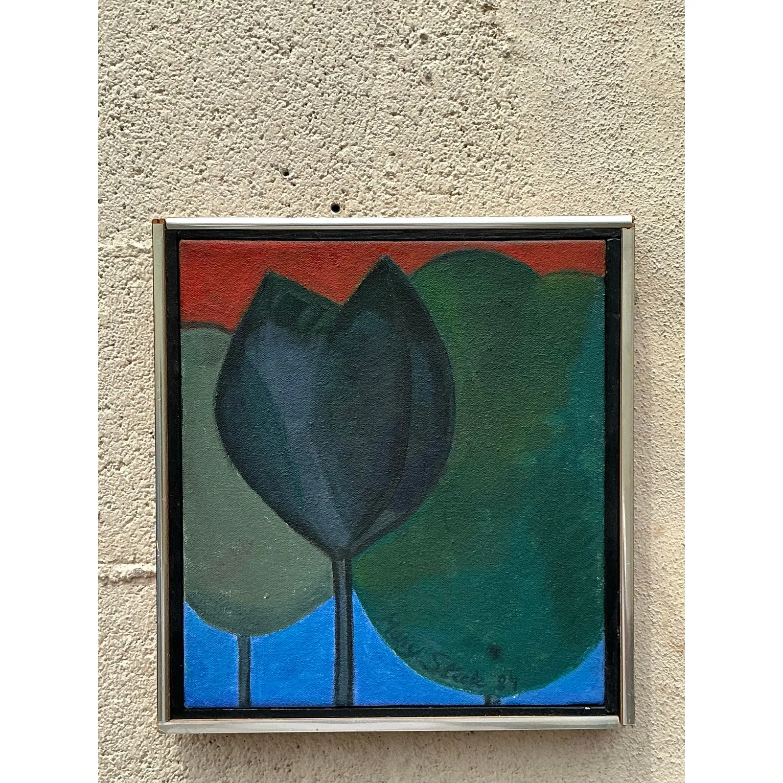 Late 20th Century Vintage Boho Original Oil Painting of Trees — additional photo 4