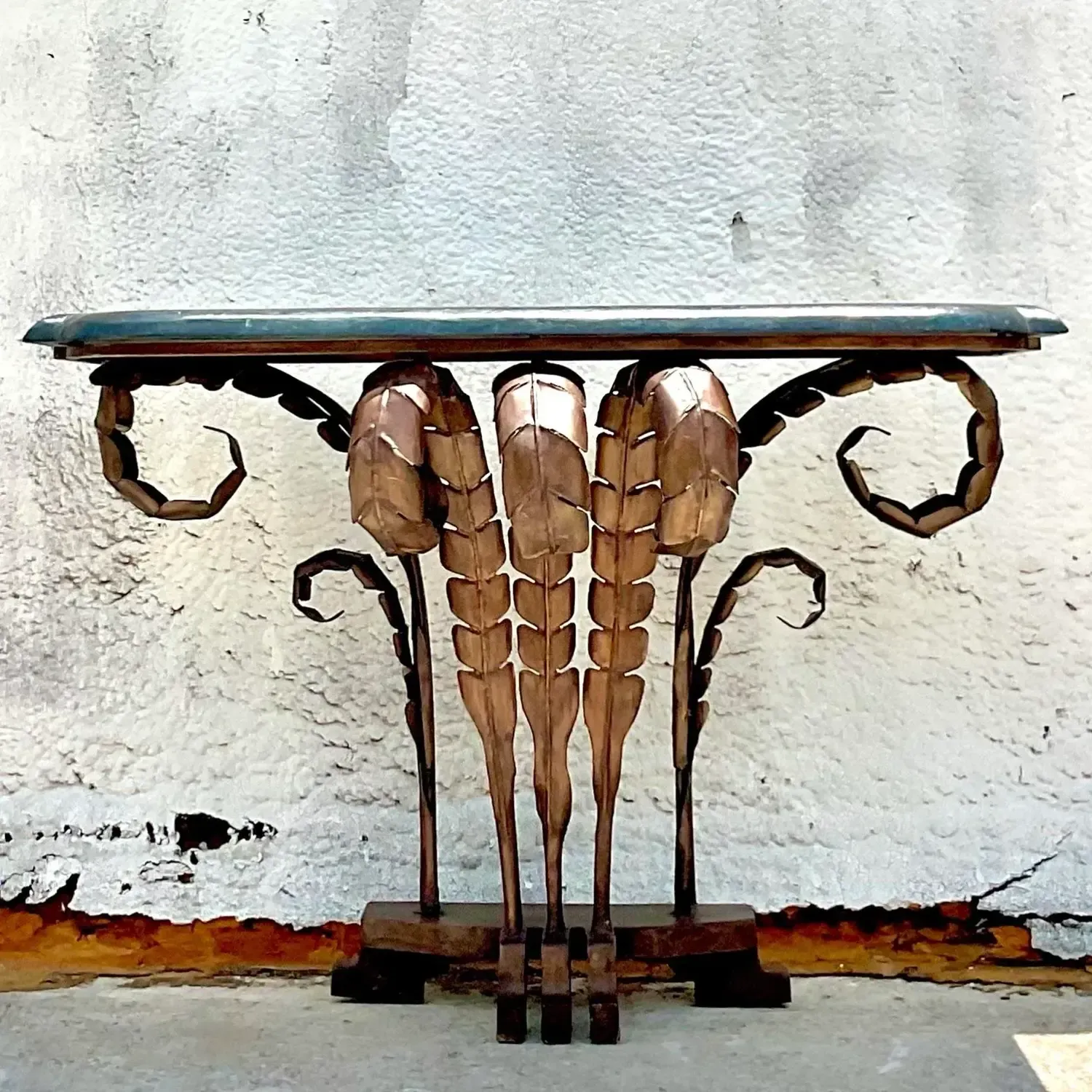 Late 20th Century Vintage Boho Punch Cut Frond Console Table — additional photo 3
