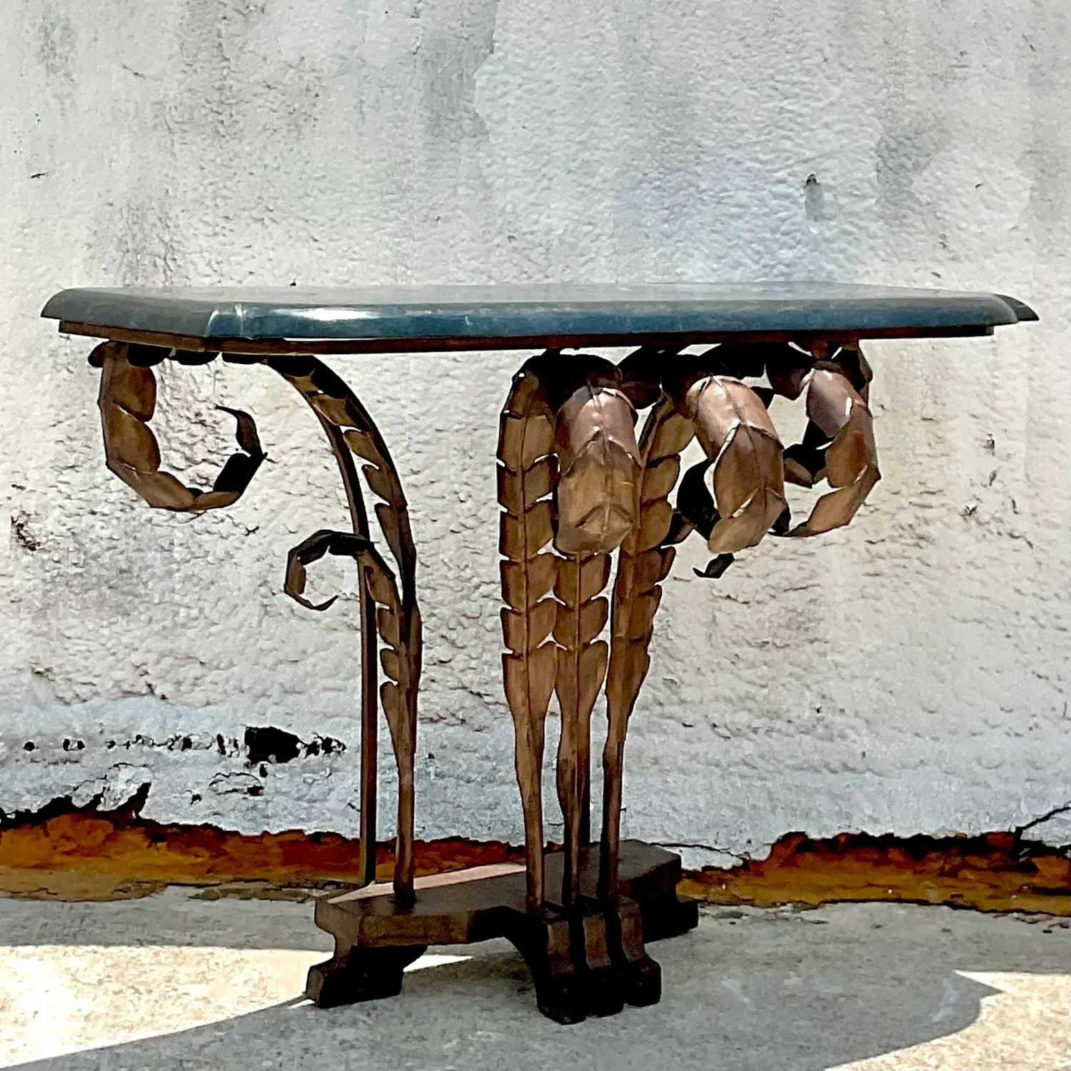 Late 20th Century Vintage Boho Punch Cut Frond Console Table — additional photo 4