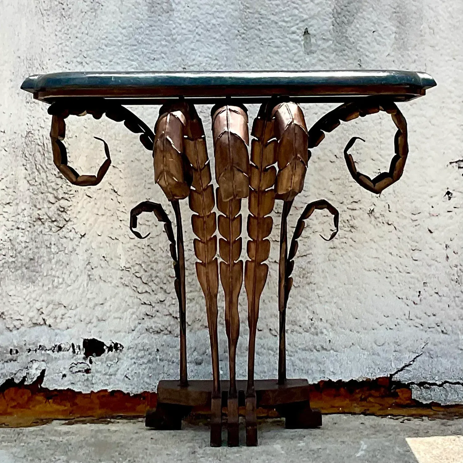 Late 20th Century Vintage Boho Punch Cut Frond Console Table — additional photo 7