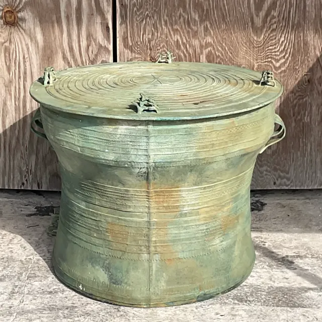 Late 20th Century Vintage Boho Southeast Asian Bronze Rain Drum Table — additional photo 1