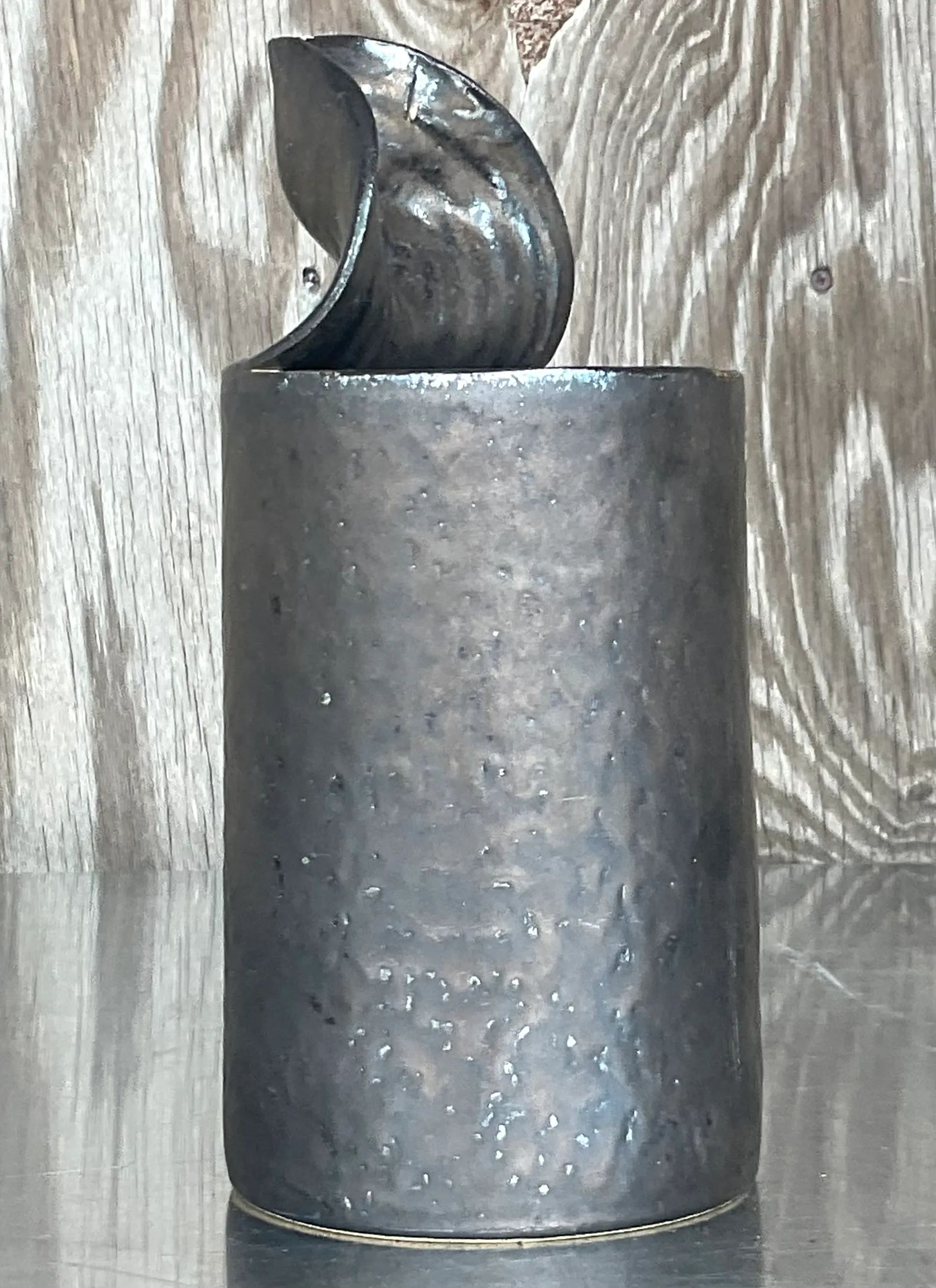 Late 20th Century Vintage Boho Studio Pottery Open Can Vase — additional photo 4