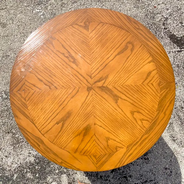Late 20th Century Vintage Boho Three Band Wood Drum Table — additional photo 2