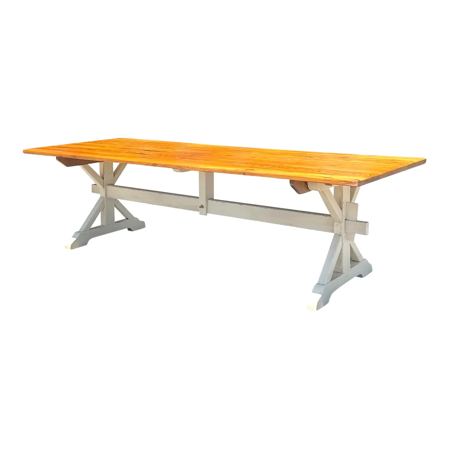Late 20th Century Vintage Boho Trestle Plank Farm Table — additional photo 1