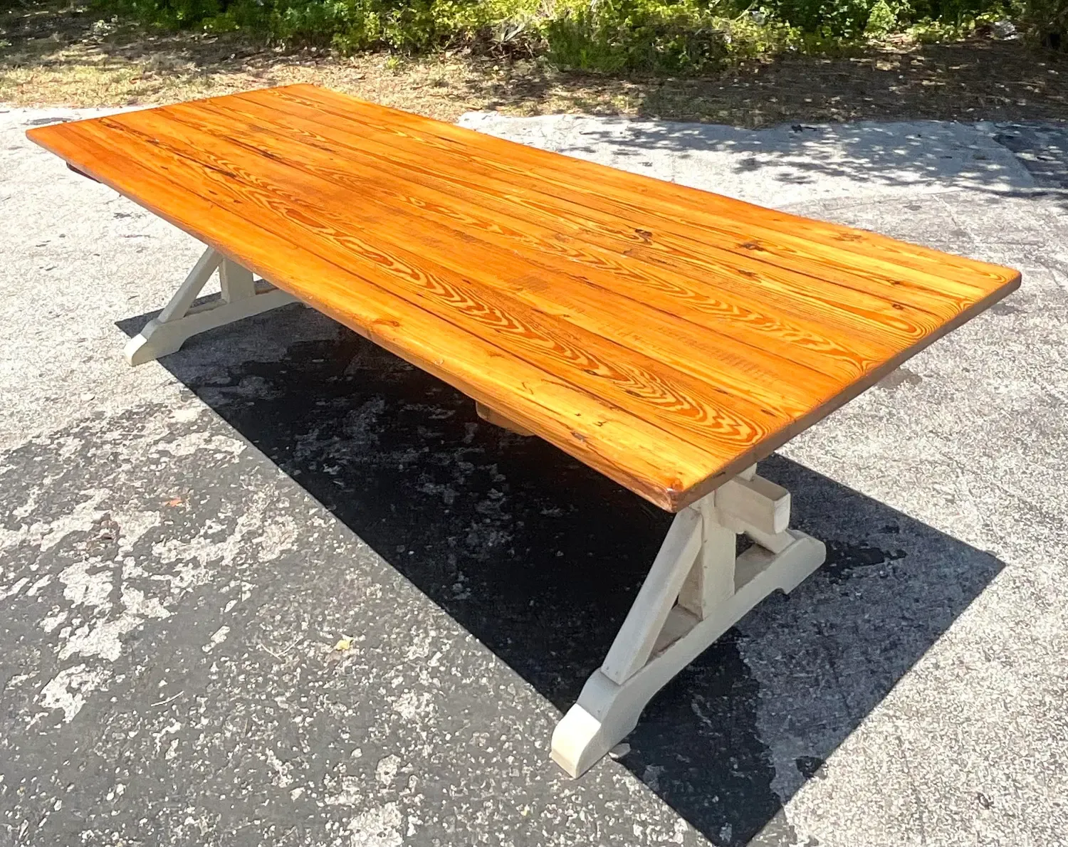 Late 20th Century Vintage Boho Trestle Plank Farm Table — additional photo 4