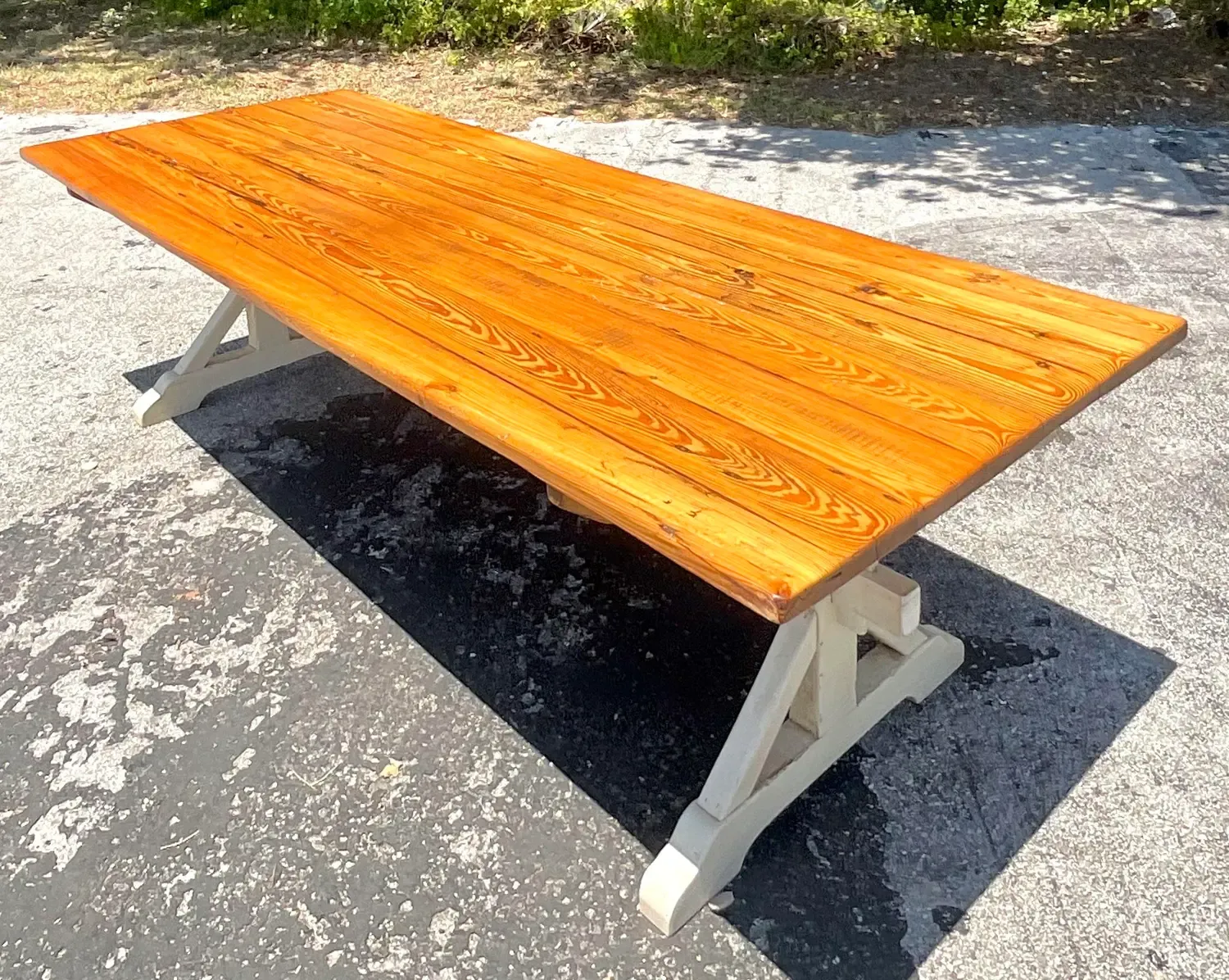 Late 20th Century Vintage Boho Trestle Plank Farm Table — additional photo 5