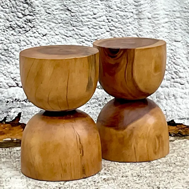 Late 20th Century Vintage Boho Wooden Hour Glass Stool — additional photo 4