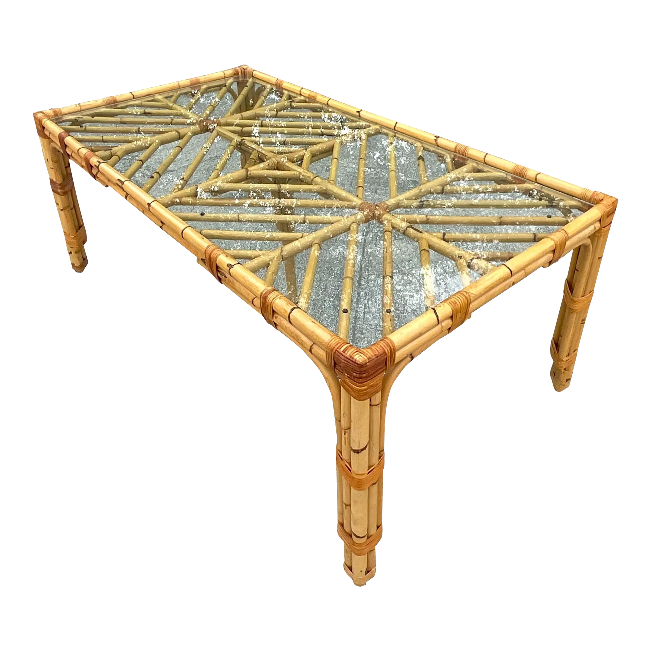 Late 20th Century Vintage Coastal Chevron Bamboo Dining Table
