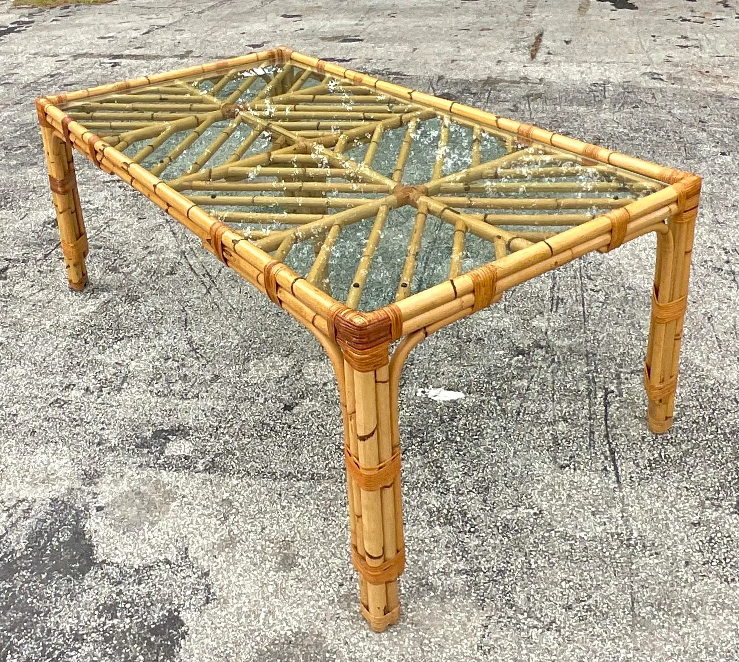Late 20th Century Vintage Coastal Chevron Bamboo Dining Table — additional photo 2