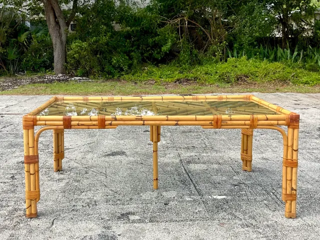 Late 20th Century Vintage Coastal Chevron Bamboo Dining Table — additional photo 5