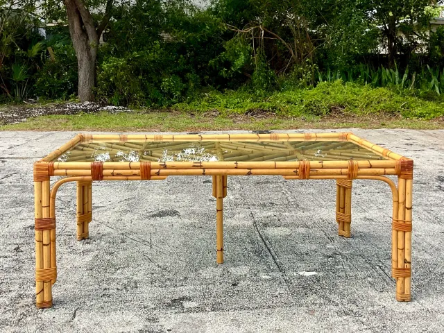 Late 20th Century Vintage Coastal Chevron Bamboo Dining Table — additional photo 6