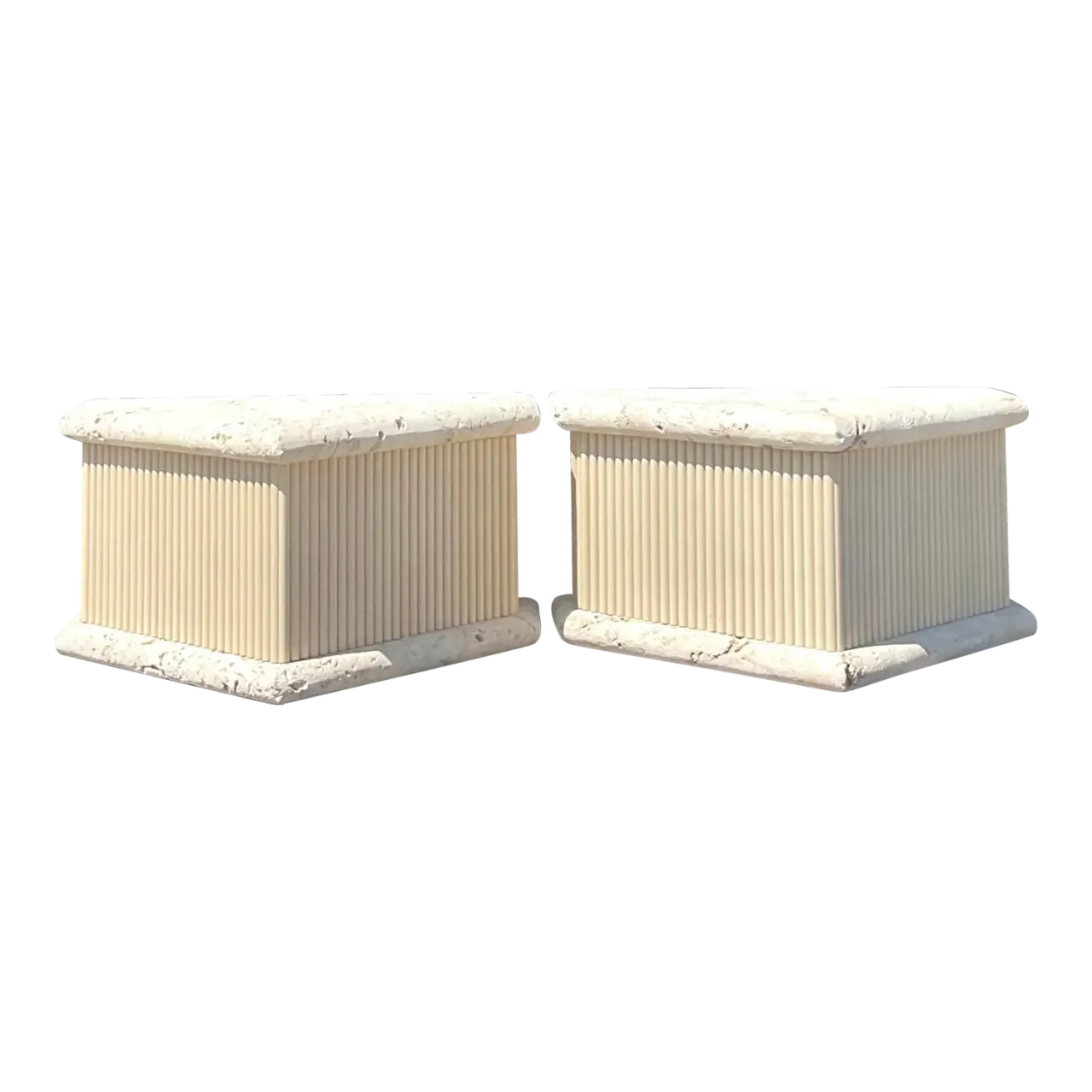 Late 20th Century Vintage Coastal Coquina Stone Side Tables - a Pair