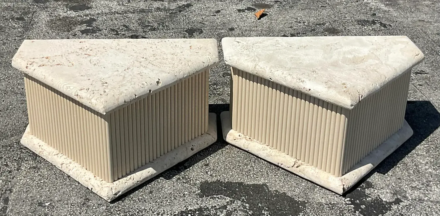 Late 20th Century Vintage Coastal Coquina Stone Side Tables - a Pair — additional photo 3