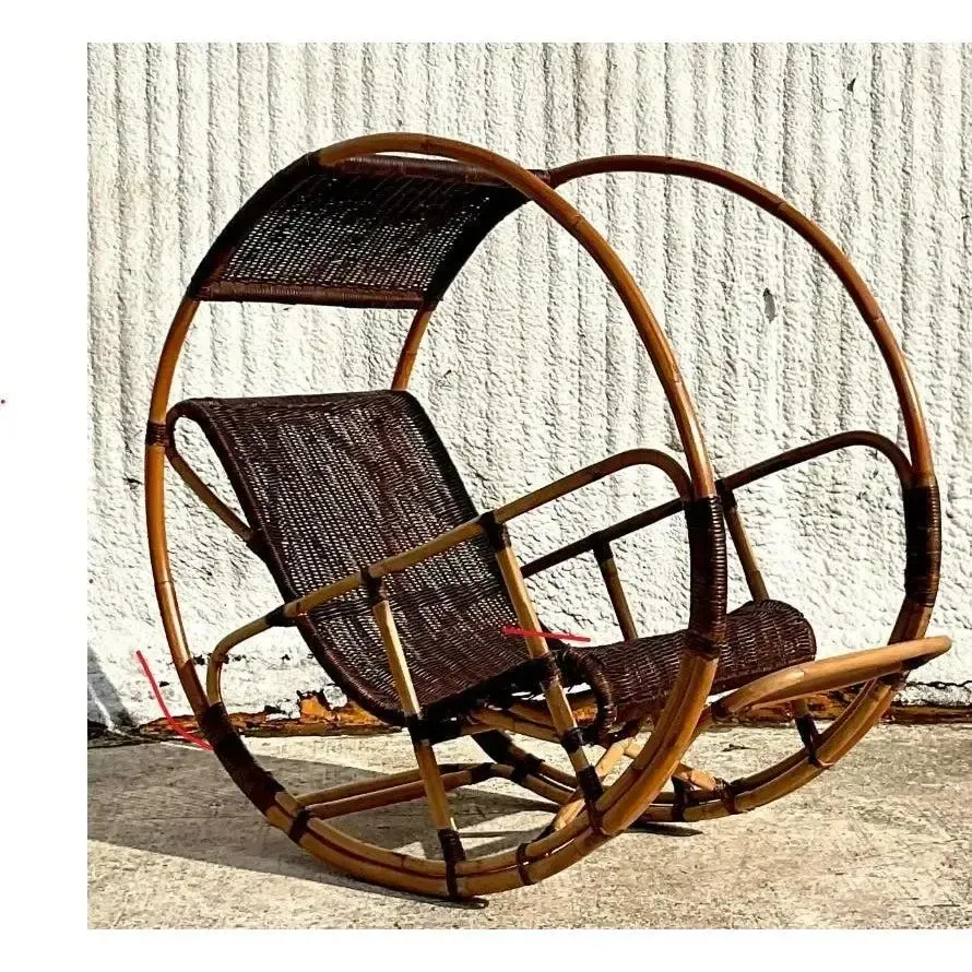 Late 20th Century Vintage Coastal Italian Wrapped Rattan After Franco Bettonica “Donaoldo”:Rocking Chair — additional photo 2