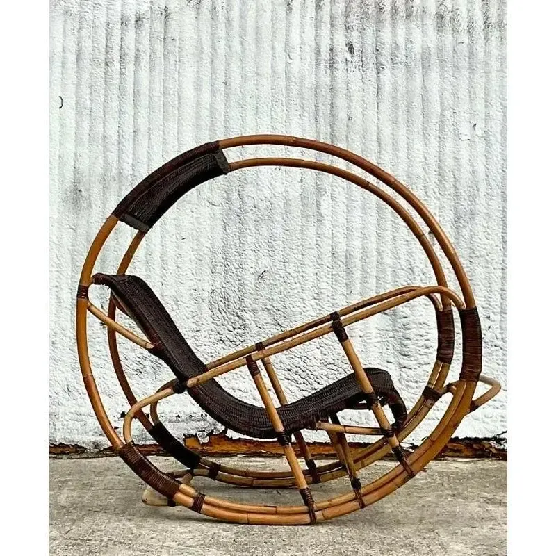 Late 20th Century Vintage Coastal Italian Wrapped Rattan After Franco Bettonica “Donaoldo”:Rocking Chair — additional photo 5