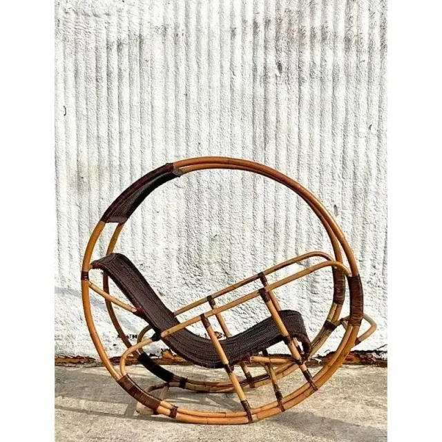 Late 20th Century Vintage Coastal Italian Wrapped Rattan After Franco Bettonica “Donaoldo”:Rocking Chair — additional photo 4