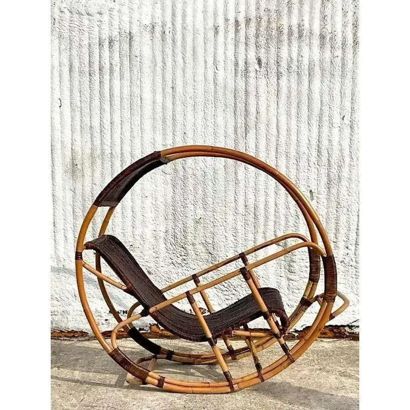 Late 20th Century Vintage Coastal Italian Wrapped Rattan After Franco Bettonica “Donaoldo”:Rocking Chair — additional photo 6