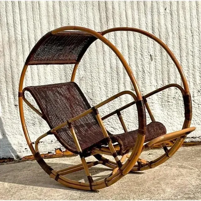 Late 20th Century Vintage Coastal Italian Wrapped Rattan After Franco Bettonica “Donaoldo”:Rocking Chair — additional photo 3