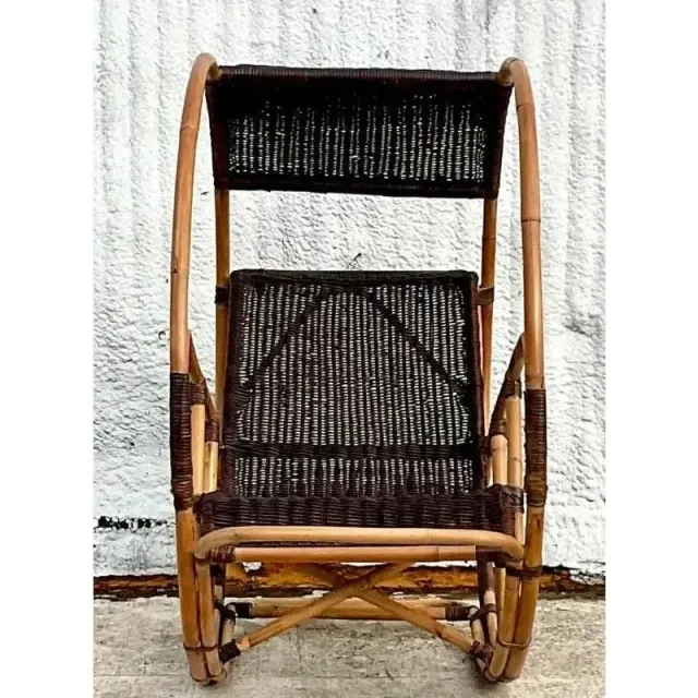 Late 20th Century Vintage Coastal Italian Wrapped Rattan After Franco Bettonica “Donaoldo”:Rocking Chair — additional photo 7