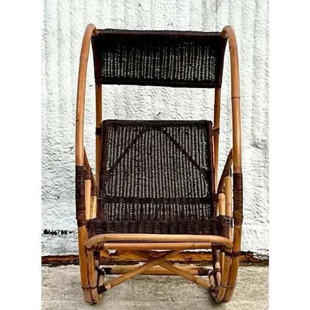 Late 20th Century Vintage Coastal Italian Wrapped Rattan After Franco Bettonica “Donaoldo”:Rocking Chair — additional photo 8
