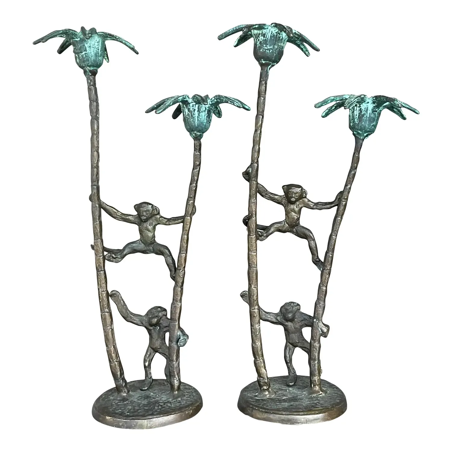 Late 20th Century Vintage Coastal Palm Tree With Monkeys Candlesticks - A Pair — additional photo 1