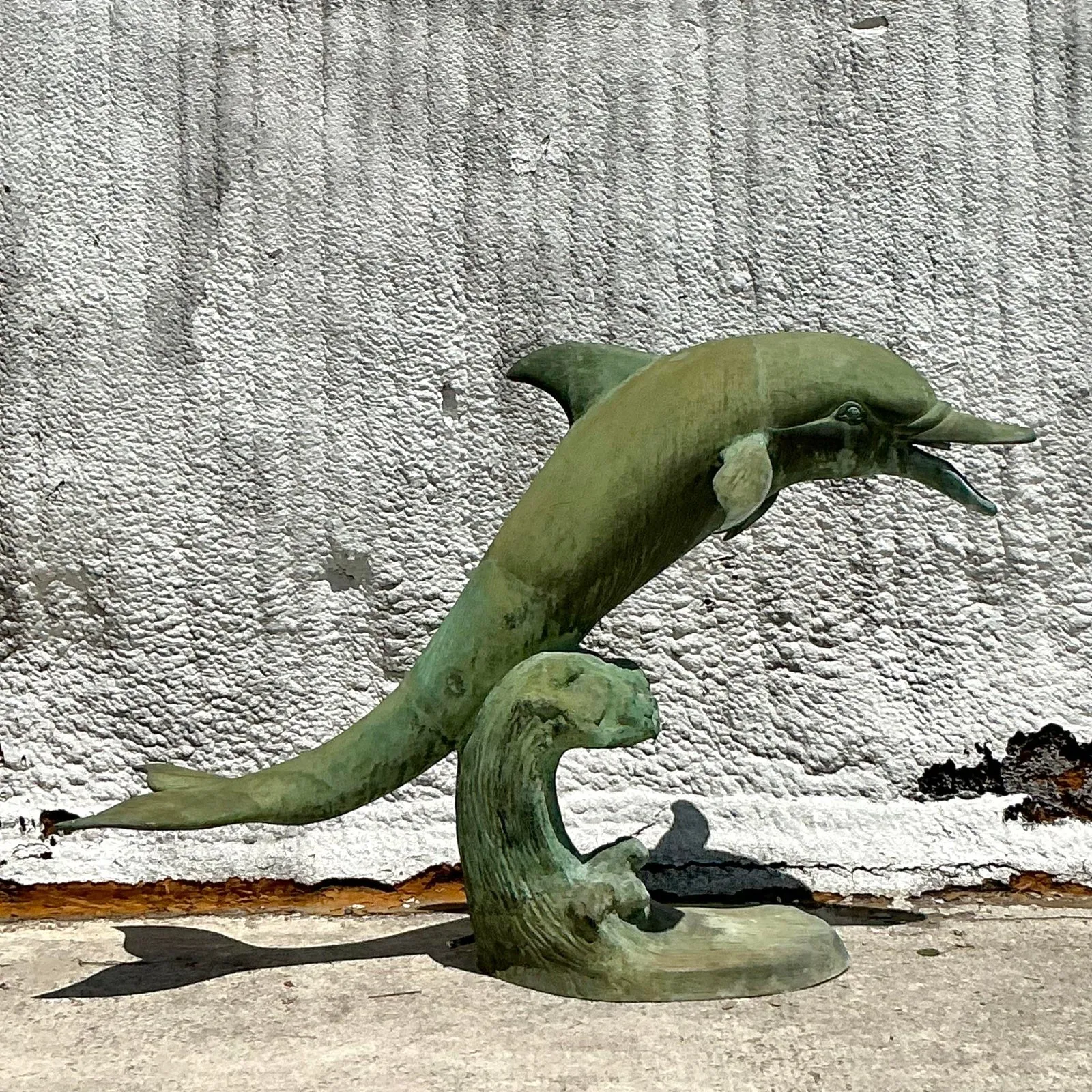 Late 20th Century Vintage Coastal Patinated Bronze Dolphin Sculpture — additional photo 1