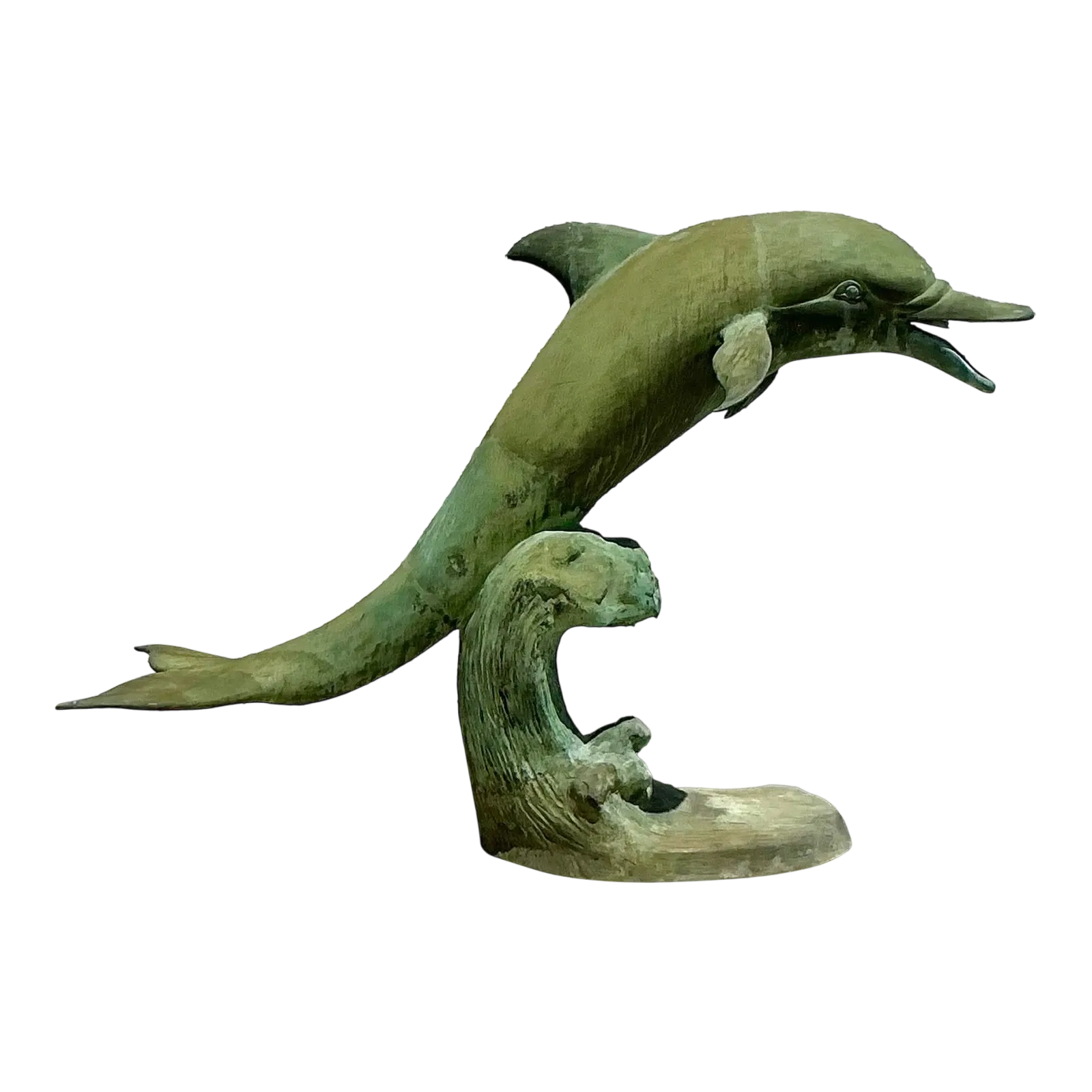 Late 20th Century Vintage Coastal Patinated Bronze Dolphin Sculpture — additional photo 2