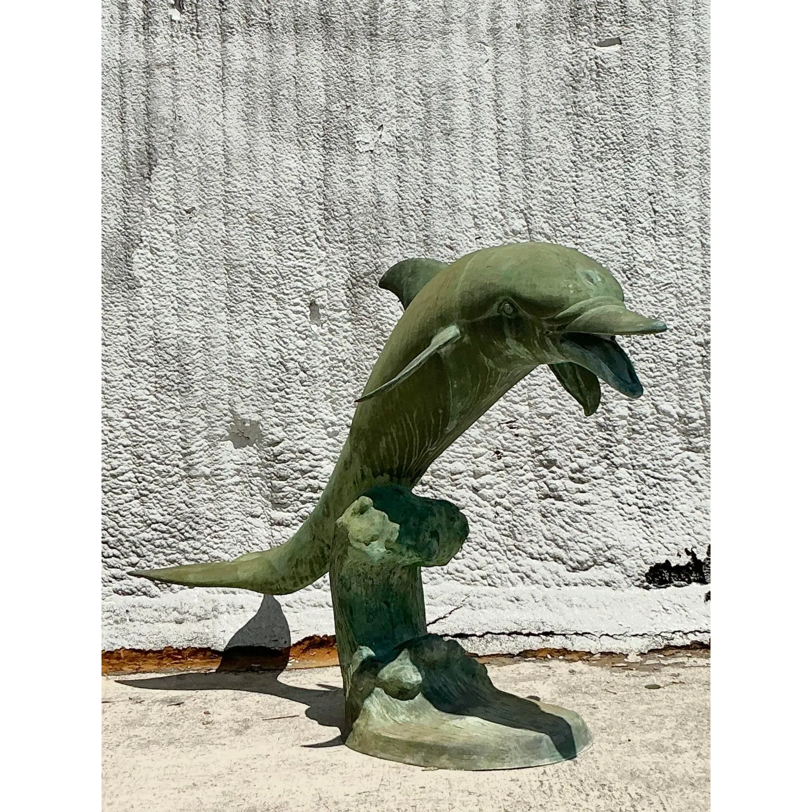 Late 20th Century Vintage Coastal Patinated Bronze Dolphin Sculpture — additional photo 3