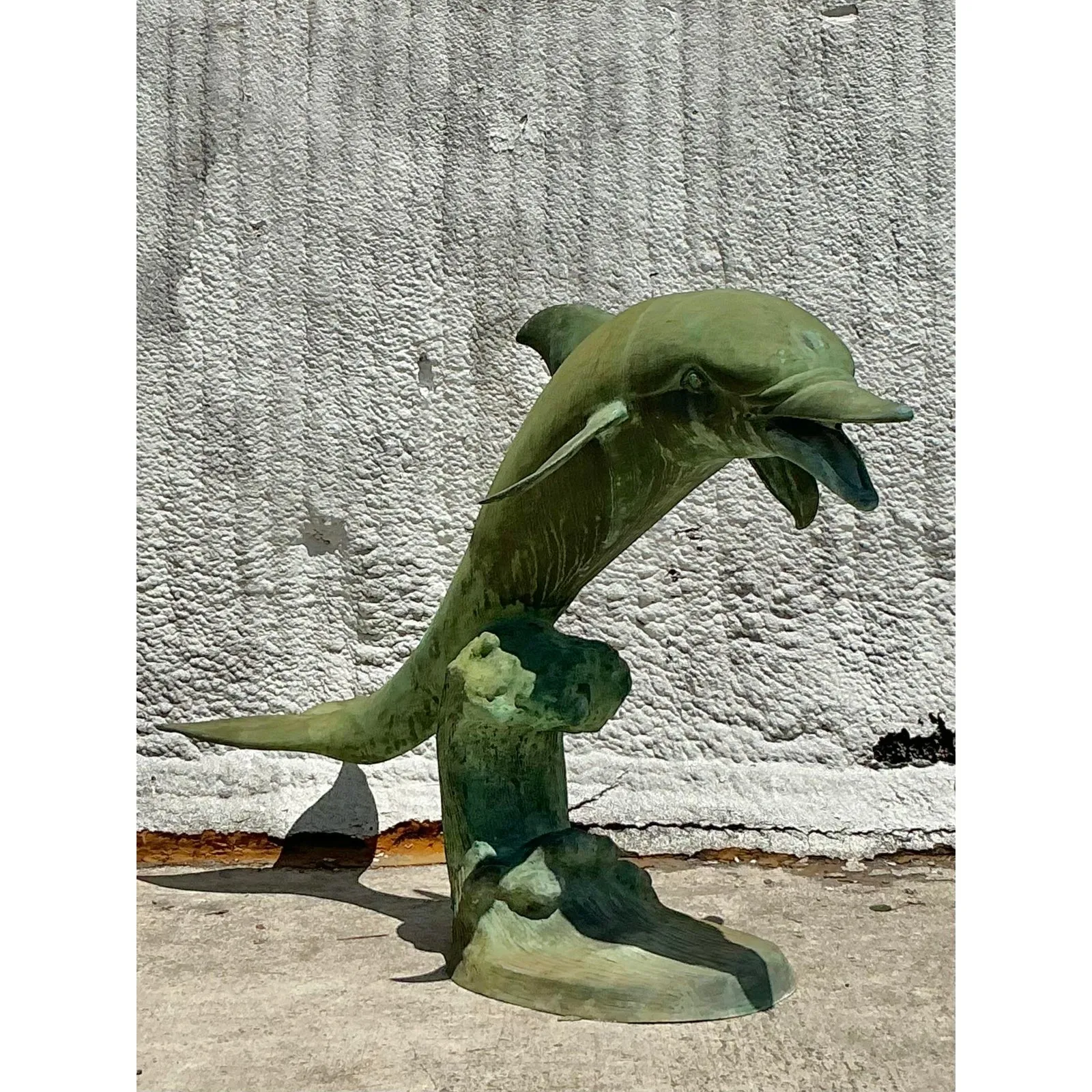 Late 20th Century Vintage Coastal Patinated Bronze Dolphin Sculpture — additional photo 4
