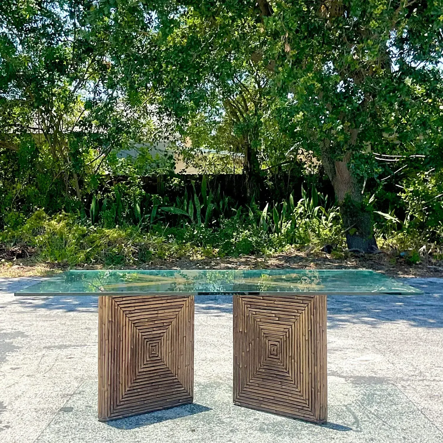 Late 20th Century Vintage Coastal Pencil Reed Coffee Table Pedestals - a Pair — additional photo 2