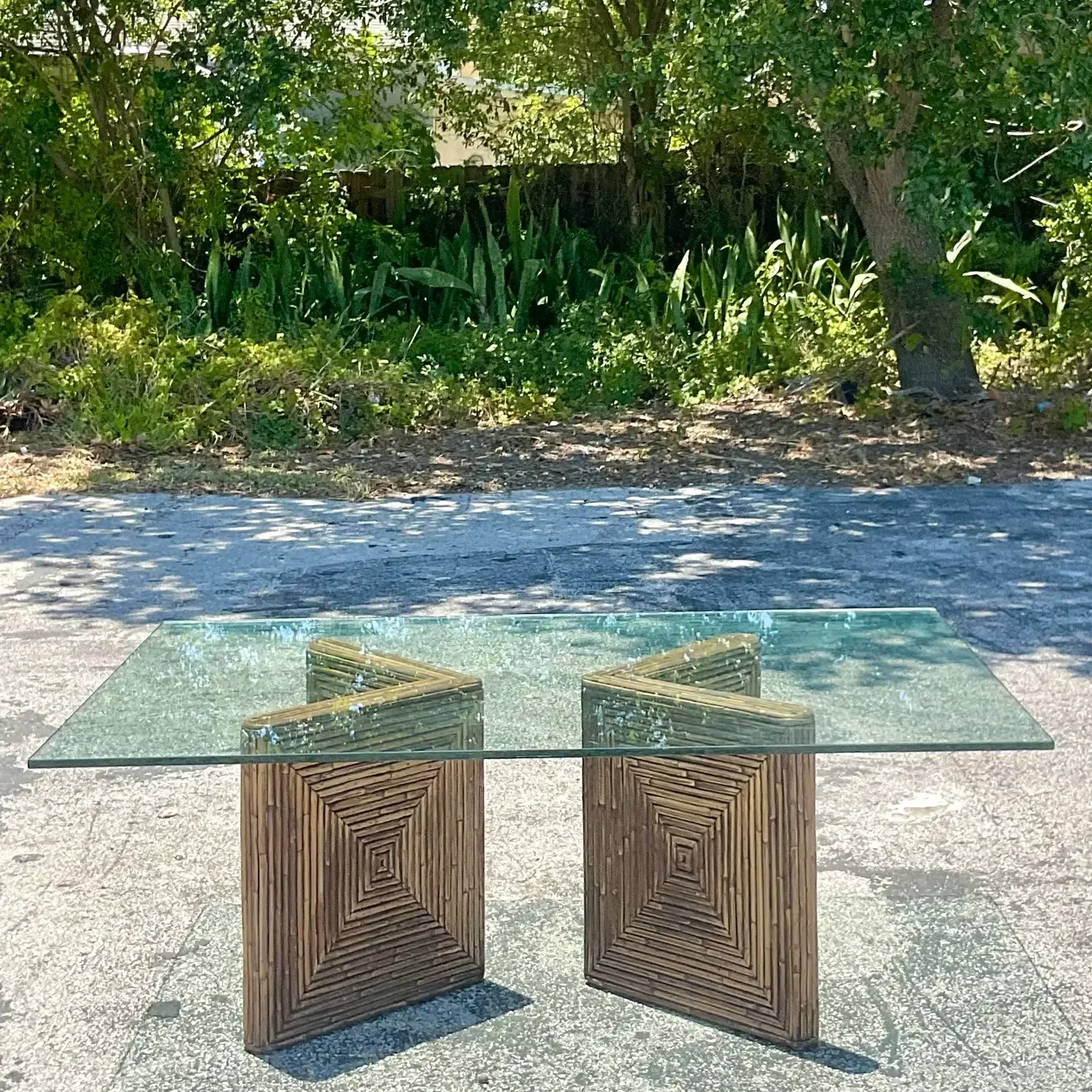Late 20th Century Vintage Coastal Pencil Reed Coffee Table Pedestals - a Pair — additional photo 3