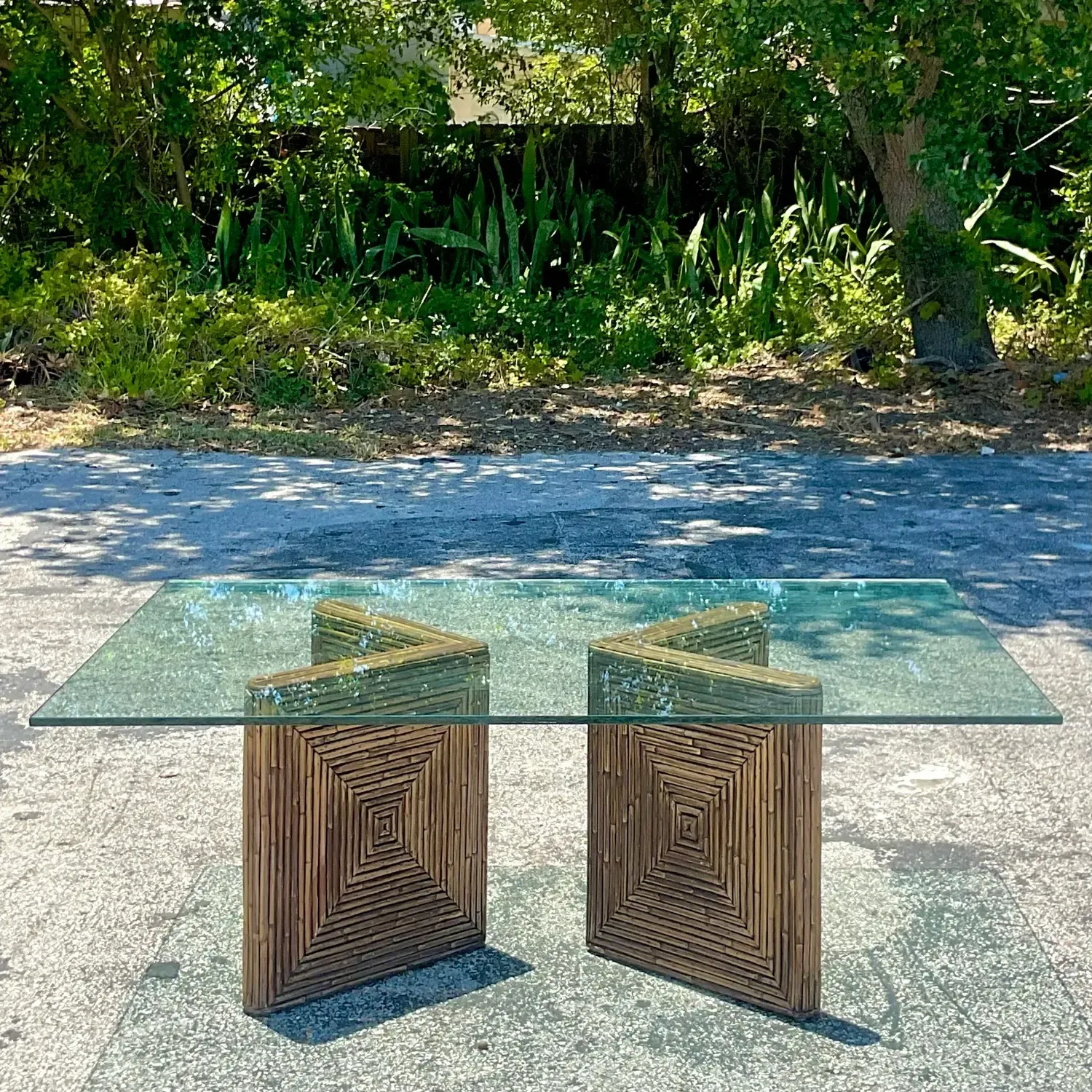Late 20th Century Vintage Coastal Pencil Reed Coffee Table Pedestals - a Pair — additional photo 5