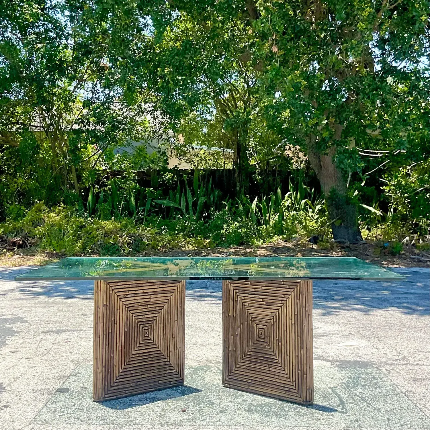 Late 20th Century Vintage Coastal Pencil Reed Coffee Table Pedestals - a Pair — additional photo 6