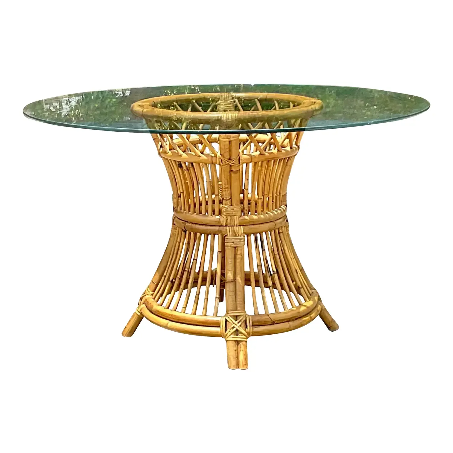 Late 20th Century Vintage Coastal Trellis Rattan Dining Table