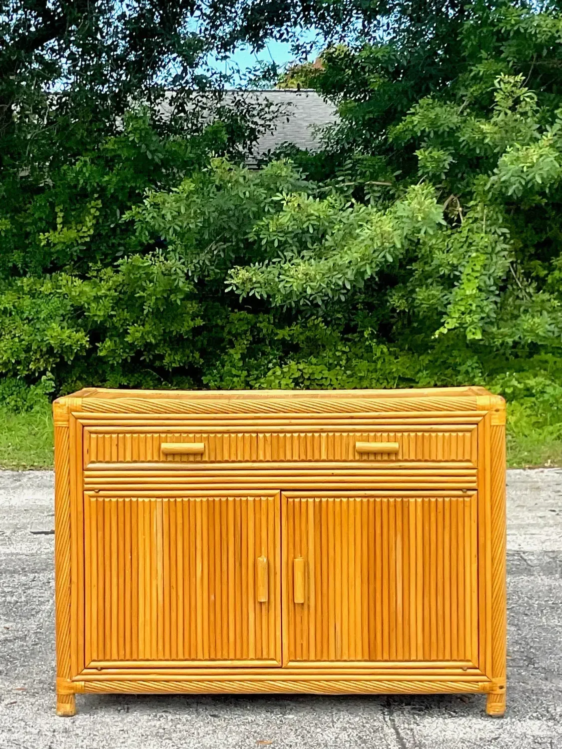 Late 20th Century Vintage Coastal Twisted Pencil Reed Credenza — additional photo 3