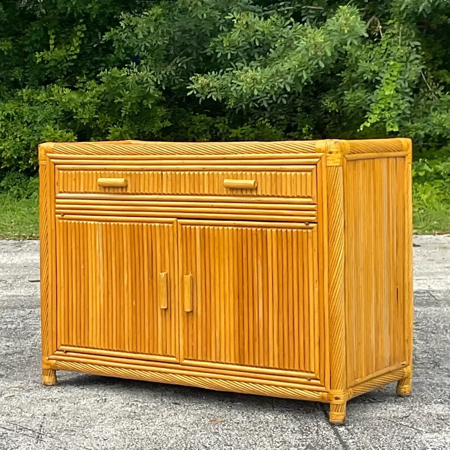 Late 20th Century Vintage Coastal Twisted Pencil Reed Credenza — additional photo 4