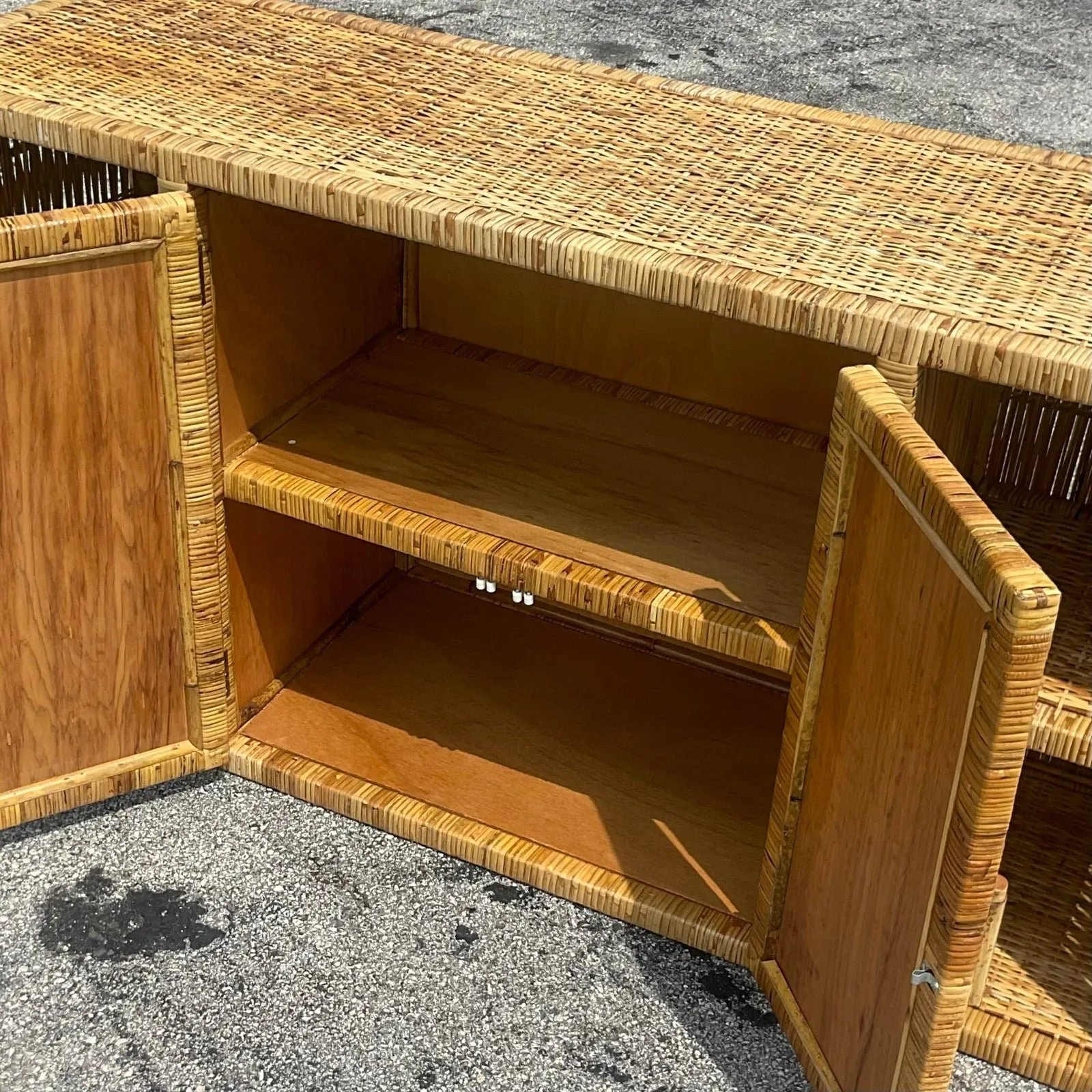 Late 20th Century Vintage Coastal Woven Rattan Credenza — additional photo 4