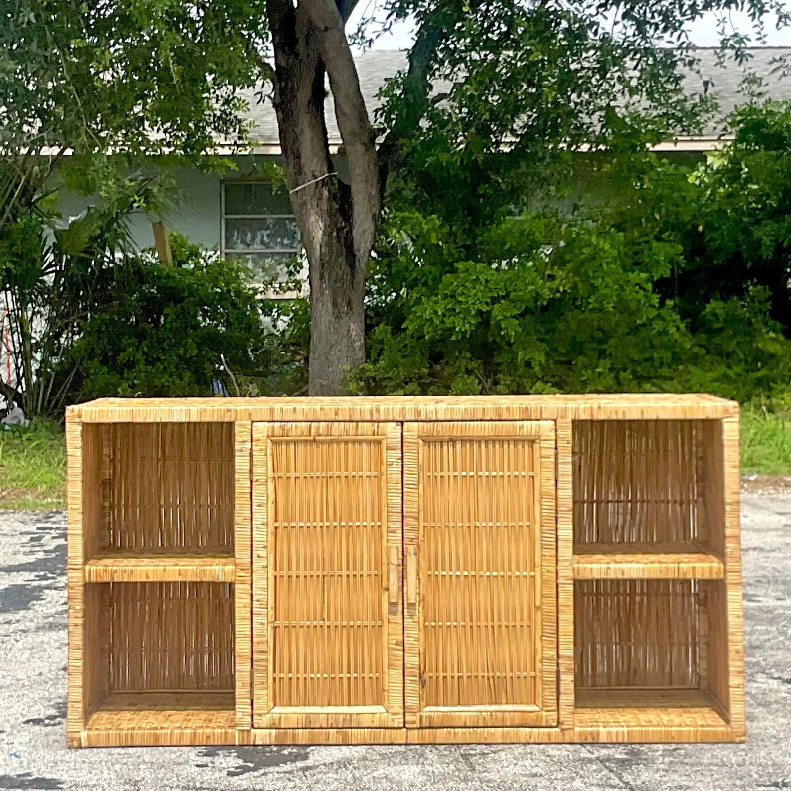 Late 20th Century Vintage Coastal Woven Rattan Credenza — additional photo 5