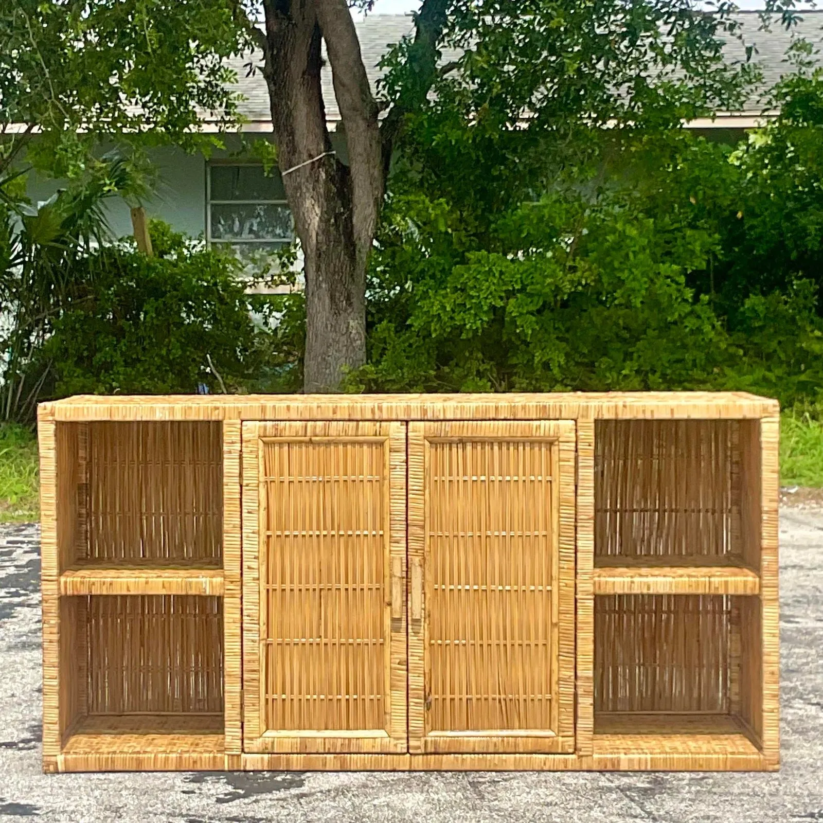 Late 20th Century Vintage Coastal Woven Rattan Credenza — additional photo 6