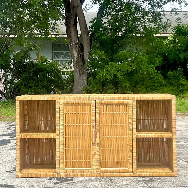 Late 20th Century Vintage Coastal Woven Rattan Credenza — additional photo 7