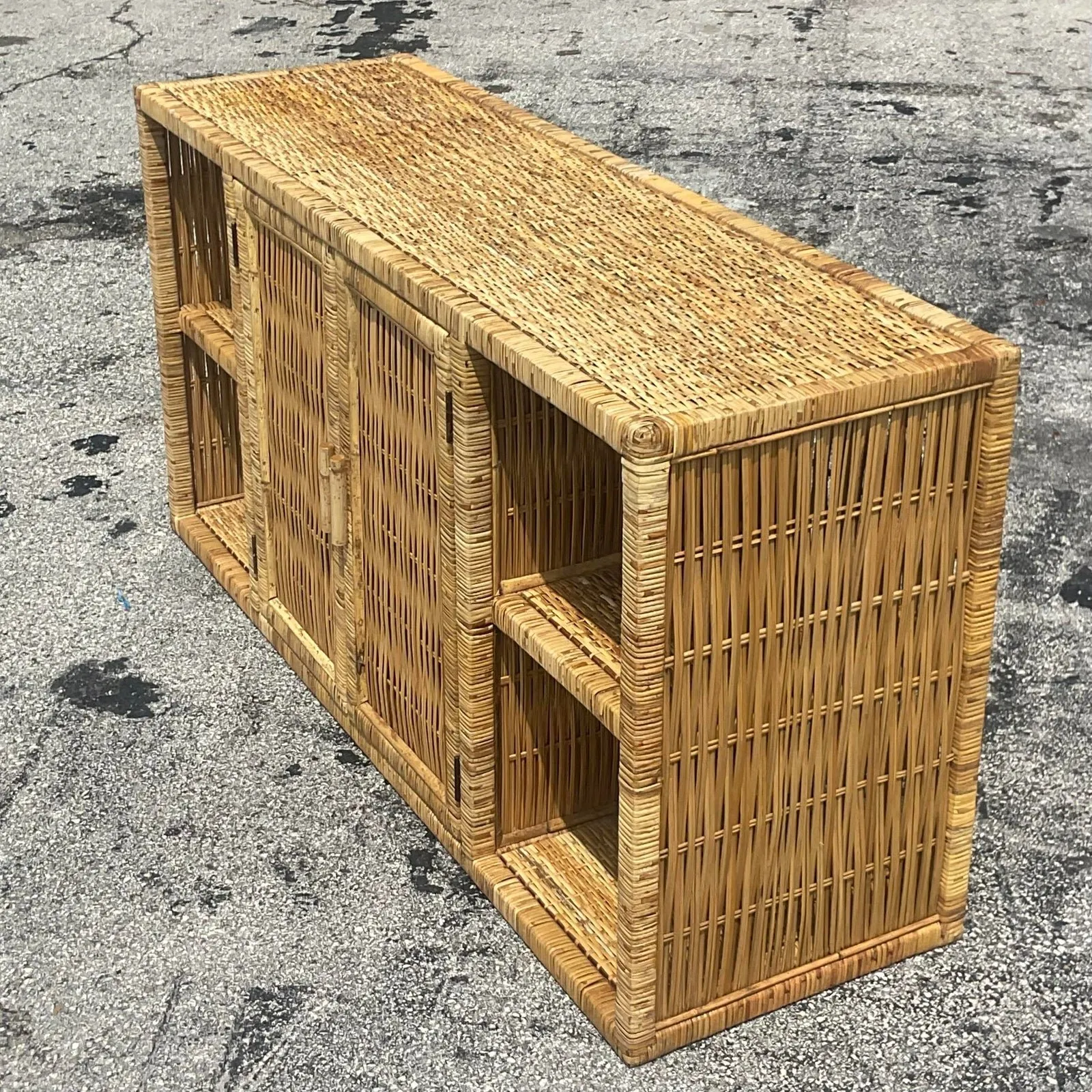 Late 20th Century Vintage Coastal Woven Rattan Credenza — additional photo 8