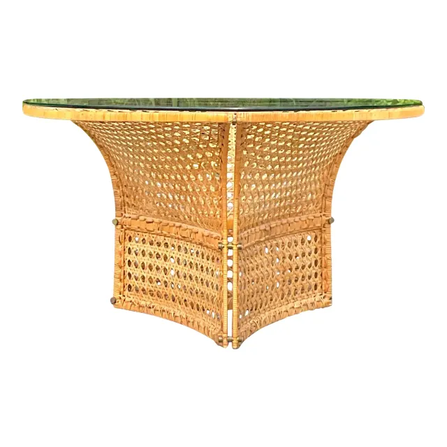 Late 20th Century Vintage Coastal Woven Rattan Dining Table After Danny Ho Fong — additional photo 1