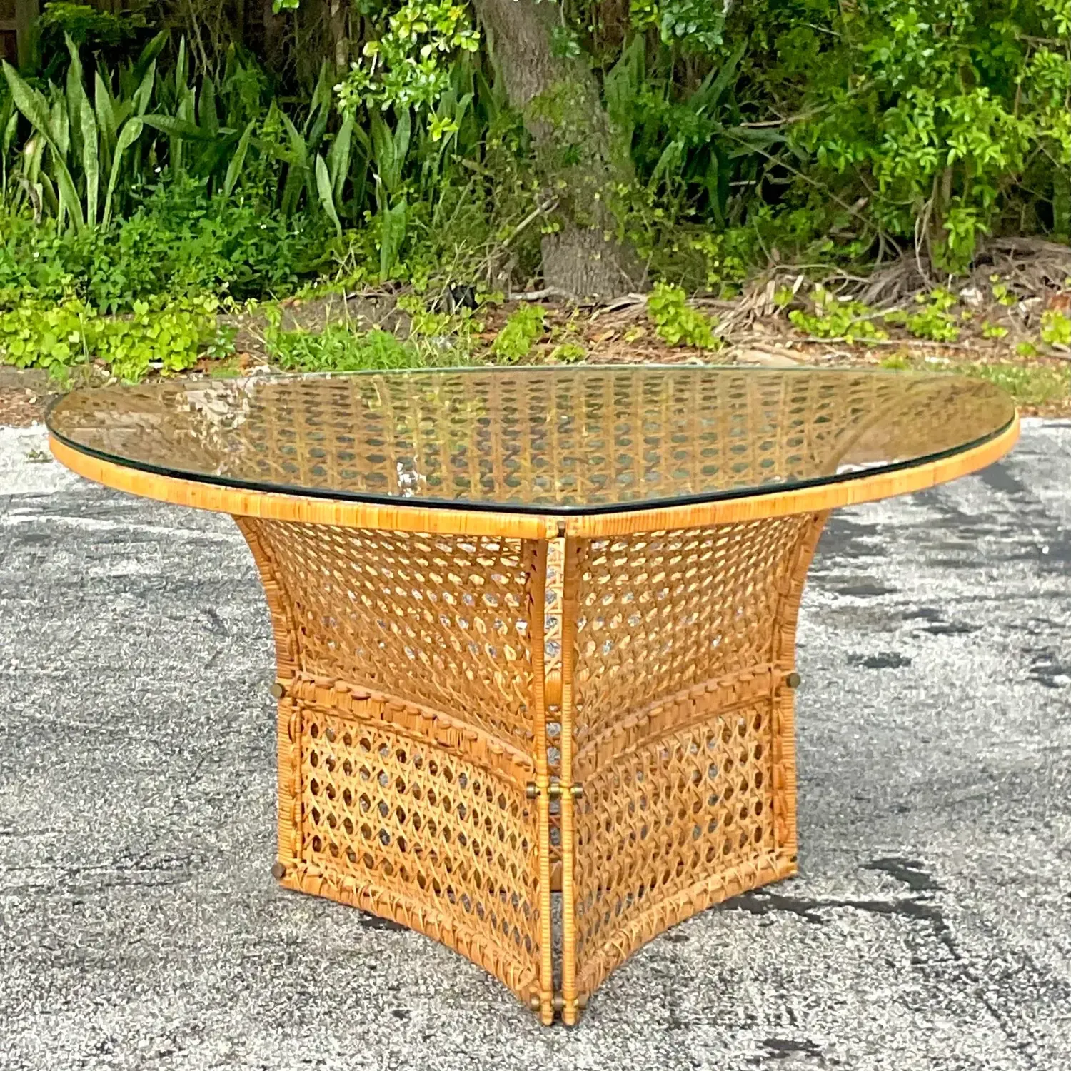 Late 20th Century Vintage Coastal Woven Rattan Dining Table After Danny Ho Fong — additional photo 2