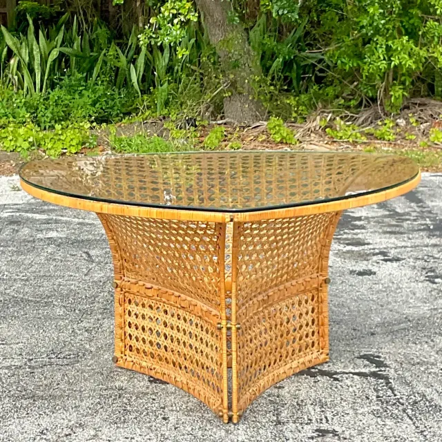 Late 20th Century Vintage Coastal Woven Rattan Dining Table After Danny Ho Fong — additional photo 2