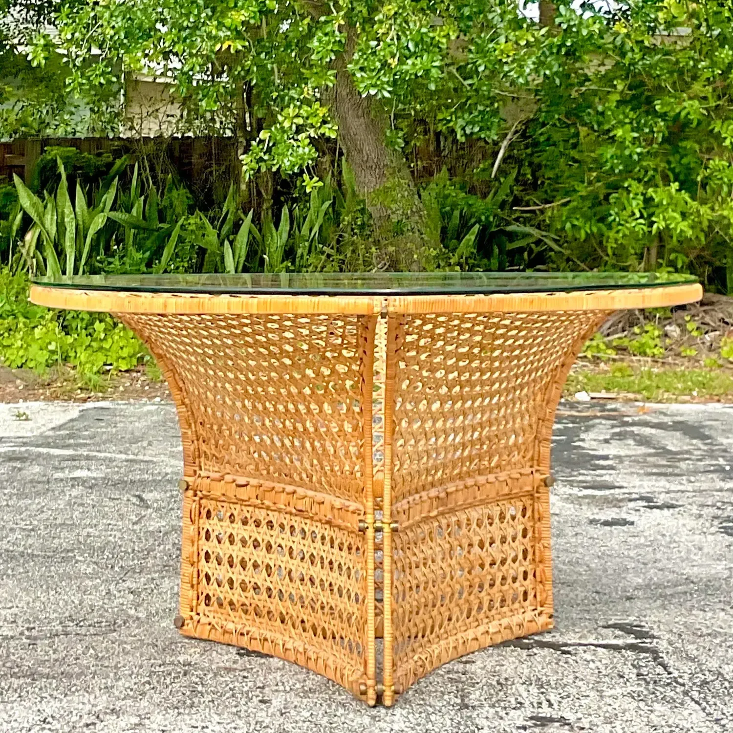 Late 20th Century Vintage Coastal Woven Rattan Dining Table After Danny Ho Fong — additional photo 3